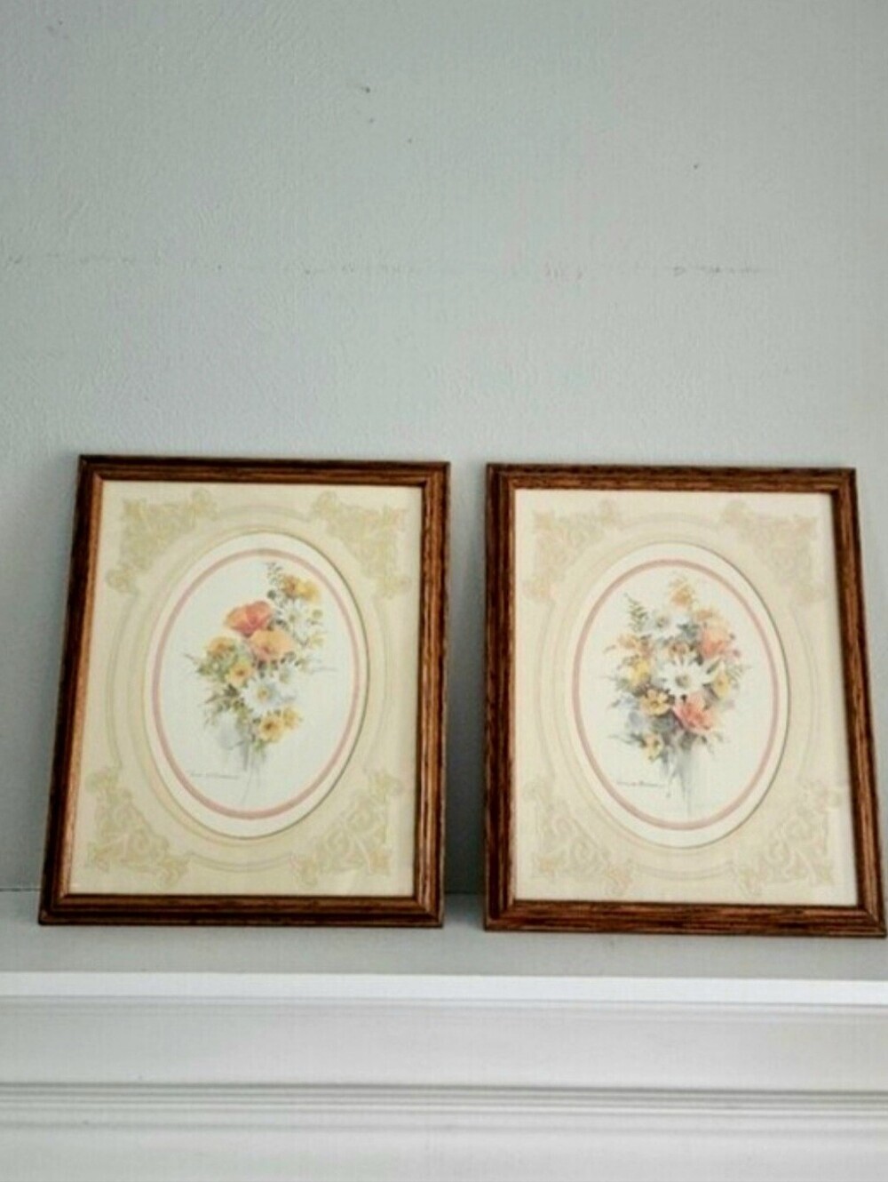 Vintage Rosalind Oestrerle 'Spring Bouqet' Wood Framed Watercolor Art